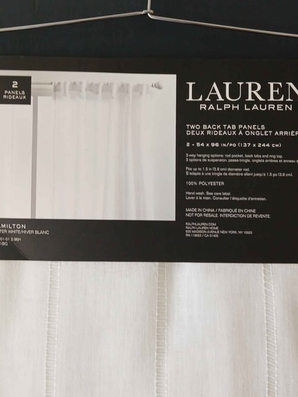 Lauren Ralph Lauren 54W x 96L Winter Hamilton Sheer Drapes. Set of 2